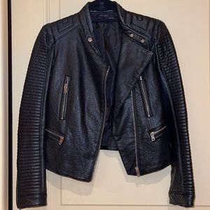 ZARA leather zip detailed jacket in black size XS